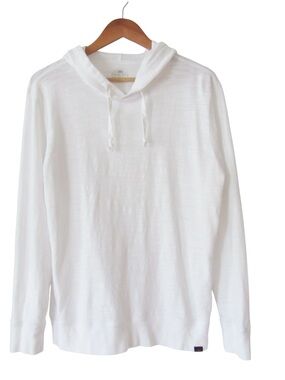 Faherty Mens Sunwashed Slub Hoodie Medium Organic Cotton Knit Pullover White